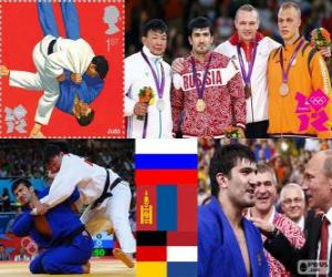 yapboz Podyum Judo Erkekler - 100 kg, Tagir Khaibulaev (Rusya), Tüvshinbayar Naidan (Moğolistan) ve Dimitri Peters (Almanya), Henk Grol (Hollanda) - Londra 2012-